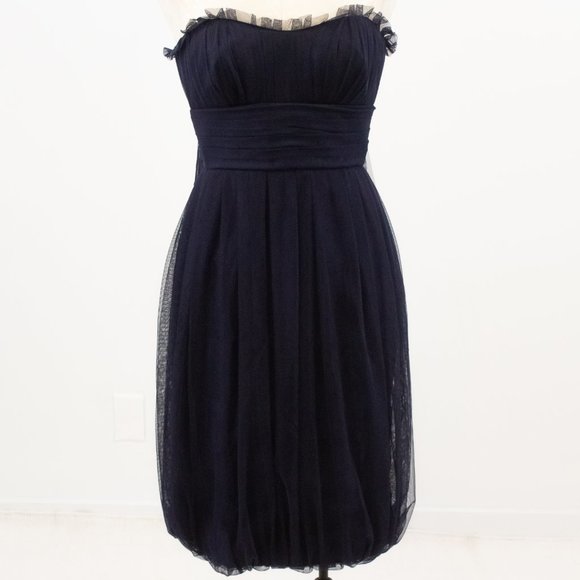 Vera Wang 4 Corset Strapless Tulle Midi Dress Blue - Picture 14 of 15